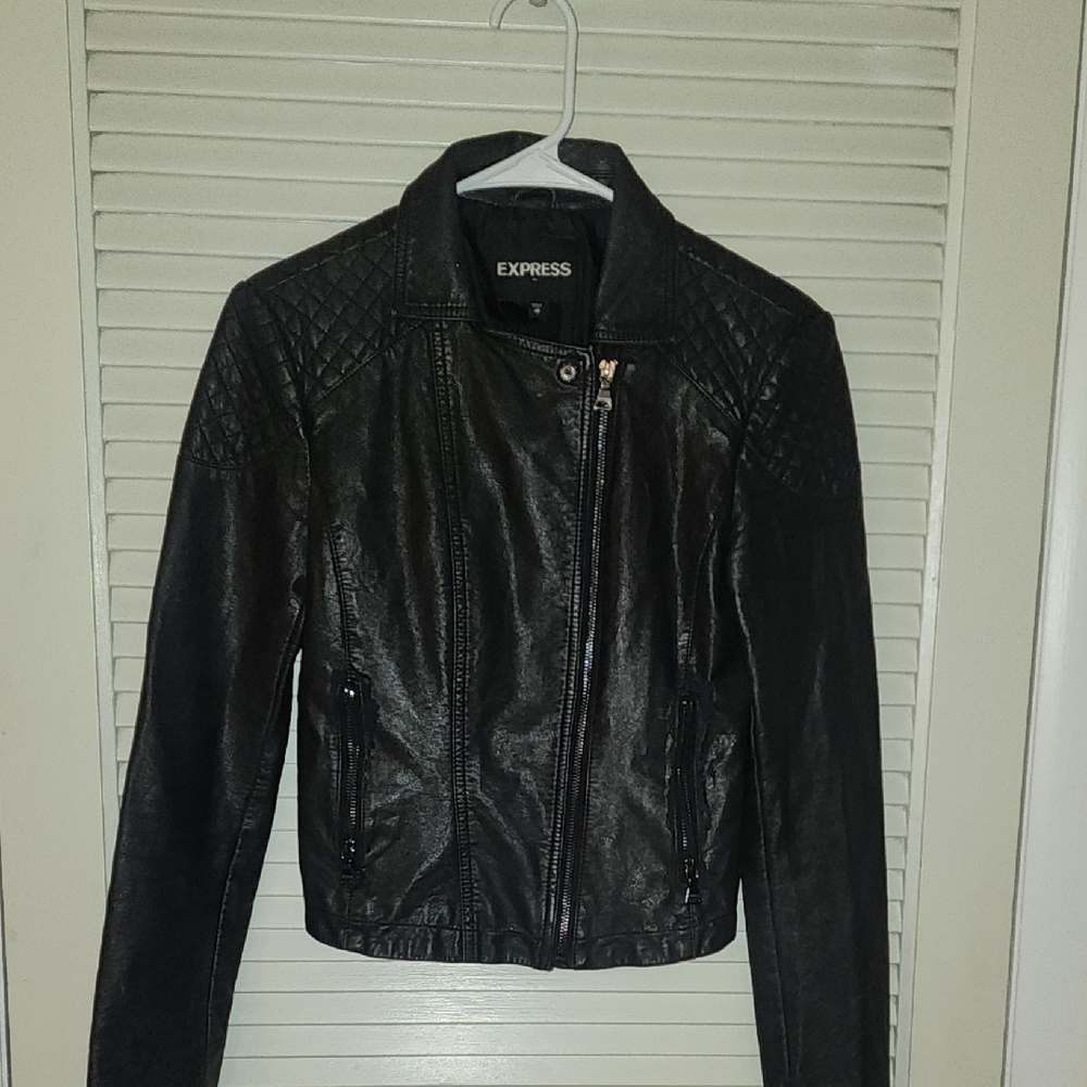 Express Quilted Faux Leather Moto Jacket Black Women’s